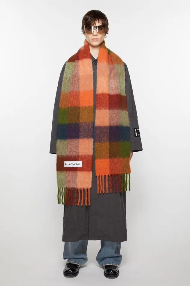 Women Mohair Checked Scarf Orangegreen Acne Studios Scarves