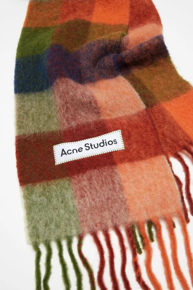 Women Mohair Checked Scarf Orangegreen Acne Studios Scarves