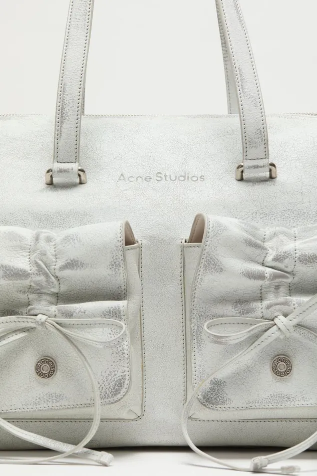 Women Multipocket Tote Bag Whitegrey Acne Studios Bags