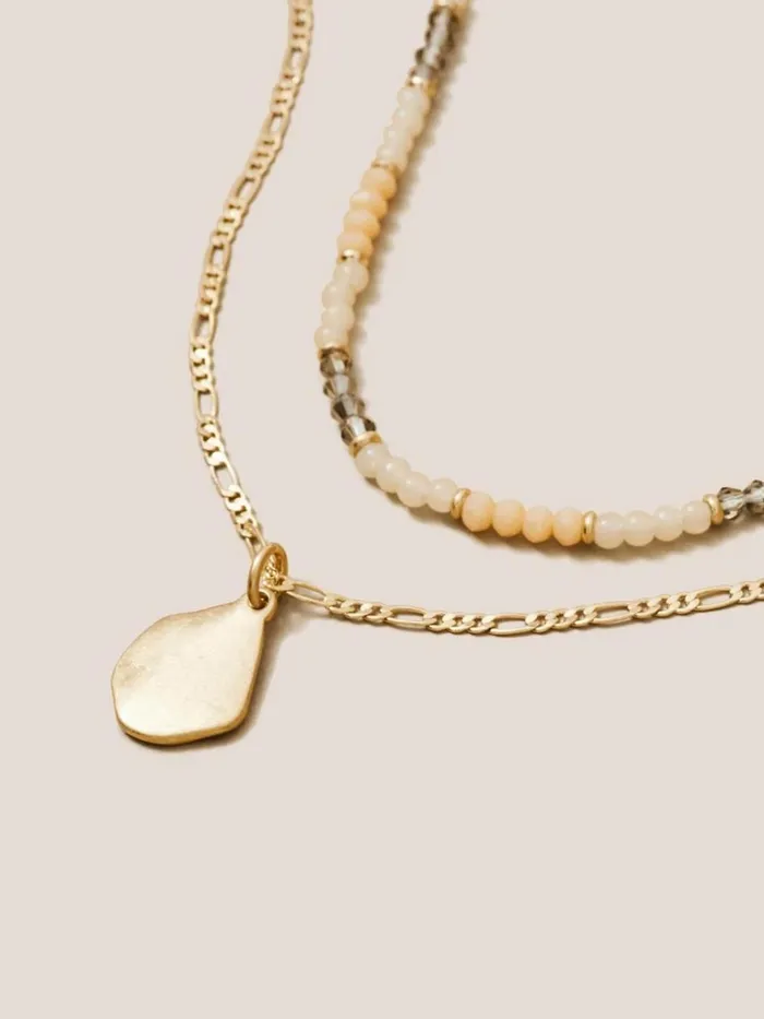 Women NECKLACES White Stuff Multi Beaded Double Necklace Light Pink