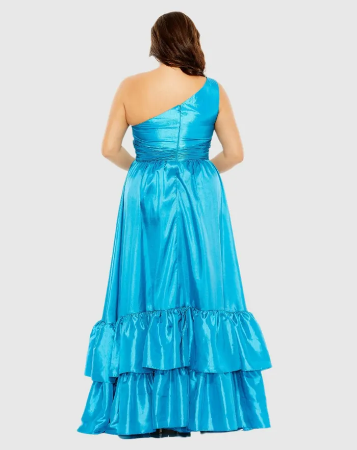 Women One Shoulder Asymmetrical Ruffle Hem Gown Turquoise Plus Size Dresses Mac Duggal Women One Shoulder Asymmetrical Ruffle Hem Gown Turquoise Plus Size Dresses Mac Duggal
