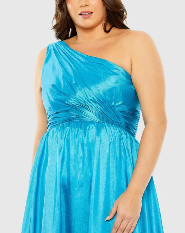 Women One Shoulder Asymmetrical Ruffle Hem Gown Turquoise Plus Size Dresses Mac Duggal Women One Shoulder Asymmetrical Ruffle Hem Gown Turquoise Plus Size Dresses Mac Duggal