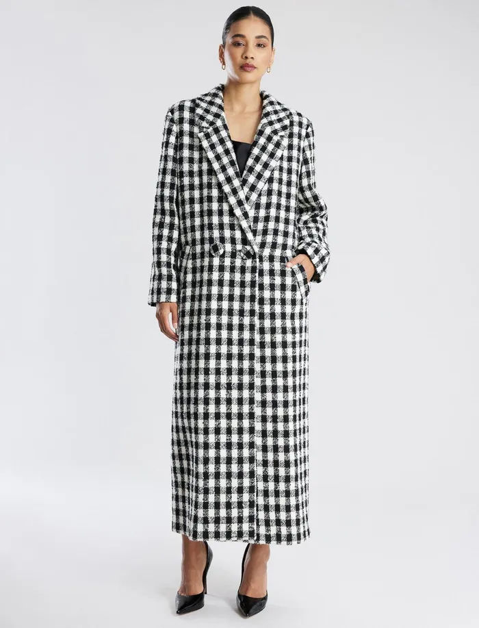Women Outerwear BCBG IvoryBlack Checkered Coat Ivoryblk Checkered Plaid