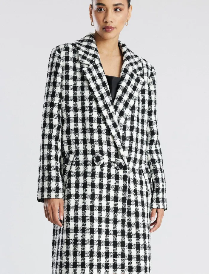 Women Outerwear BCBG IvoryBlack Checkered Coat Ivoryblk Checkered Plaid