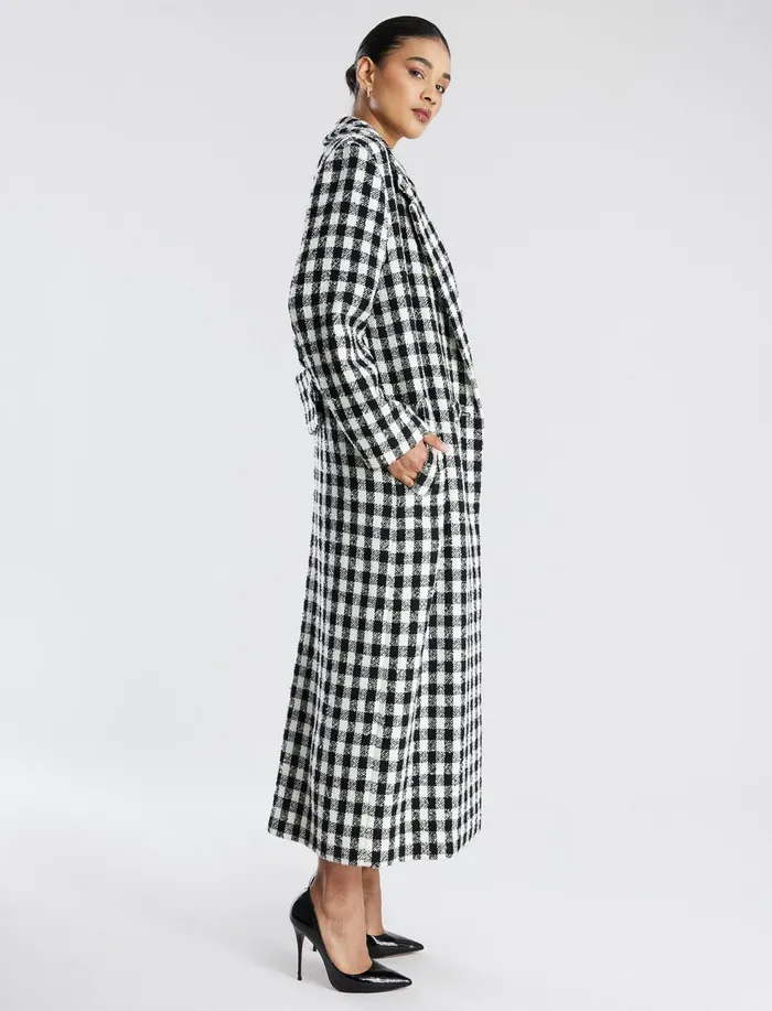 Women Outerwear BCBG IvoryBlack Checkered Coat Ivoryblk Checkered Plaid
