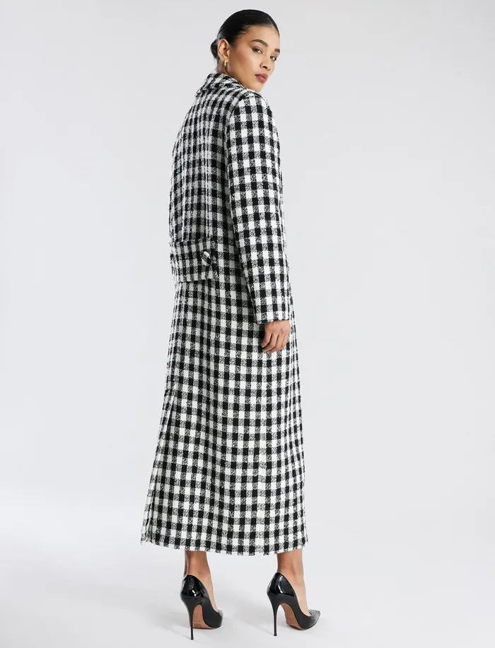 Women Outerwear BCBG IvoryBlack Checkered Coat Ivoryblk Checkered Plaid