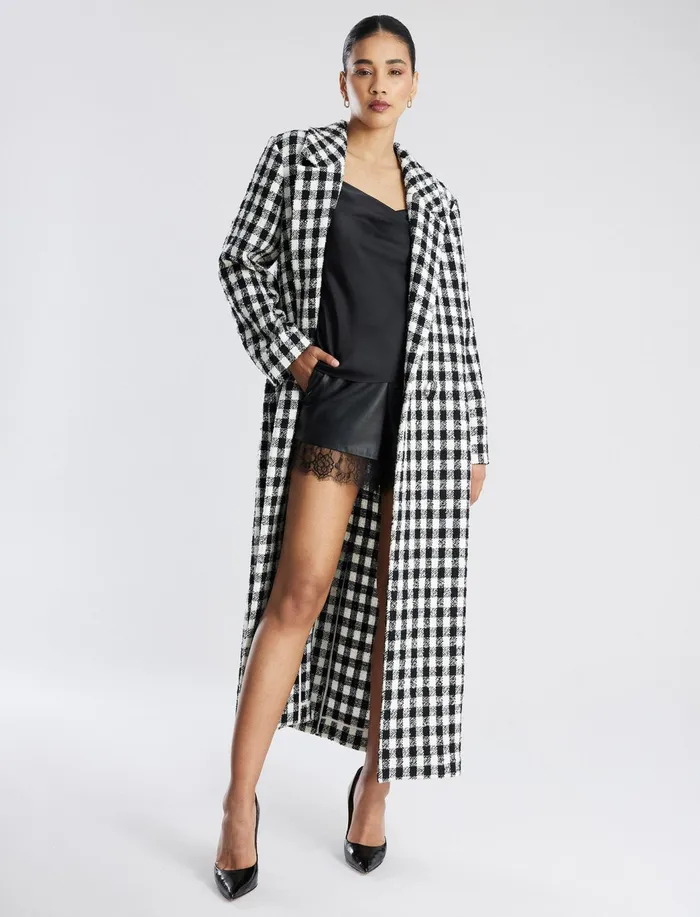 Women Outerwear BCBG IvoryBlack Checkered Coat Ivoryblk Checkered Plaid