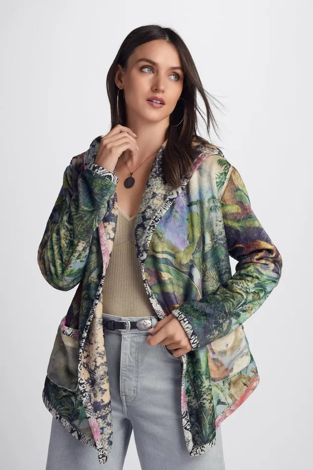 Women Outerwear Johnny Was JOAN SHERPA JACKET Rawi Scarf Print Women Outerwear Johnny Was JOAN SHERPA JACKET Rawi Scarf Print