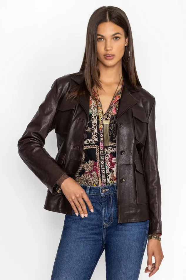 Women Outerwear Johnny Was PATCH POCKET ITALIAN LEATHER JACKET Chocolate Women Outerwear Johnny Was PATCH POCKET ITALIAN LEATHER JACKET Chocolate