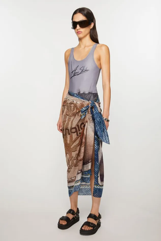 Women Oversized Print Scarf Beigeblue Acne Studios Scarves