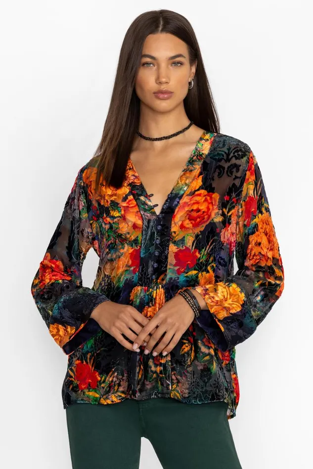 Women Petites Johnny Was BOTINA BURNOUT BLOUSE Catalina Blue Burnout Women Petites Johnny Was BOTINA BURNOUT BLOUSE Catalina Blue Burnout
