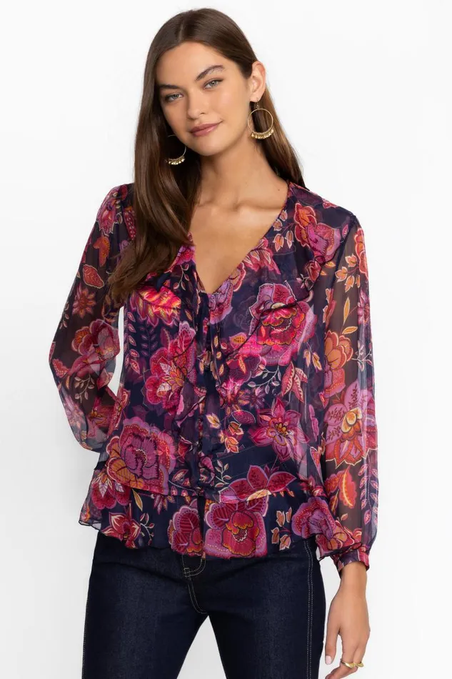 Women Petites Johnny Was KIKO RUFFLE BLOUSE Petria