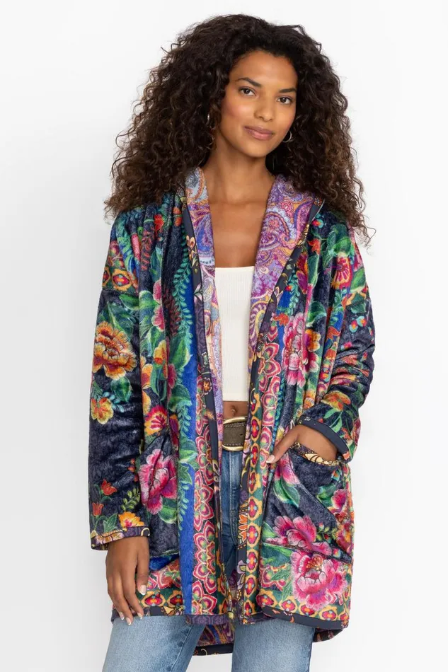 Women Plus Size Johnny Was JOAN POUCH POCKET SHERPA JACKET Darnahta Scarf Print
