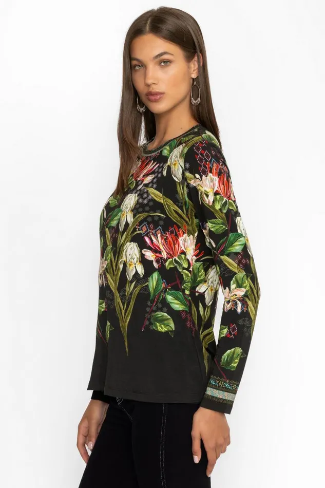Women Plus Size Johnny Was The Janie Favorite Long Sleeve Crew Neck Swing Tee Iris Whisper Scarf Print Women Plus Size Johnny Was The Janie Favorite Long Sleeve Crew Neck Swing Tee Iris Whisper Scarf Print