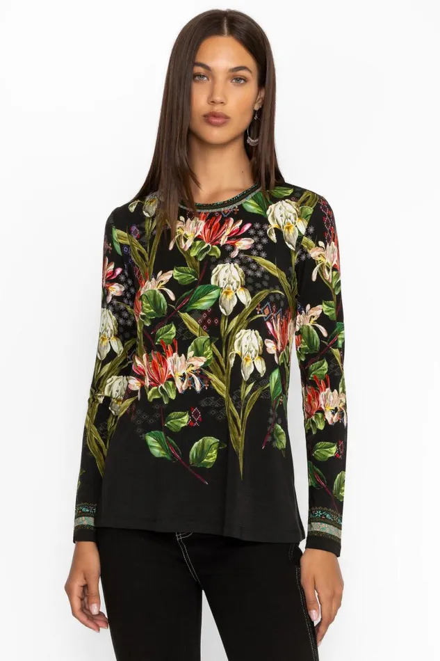 Women Plus Size Johnny Was The Janie Favorite Long Sleeve Crew Neck Swing Tee Iris Whisper Scarf Print Women Plus Size Johnny Was The Janie Favorite Long Sleeve Crew Neck Swing Tee Iris Whisper Scarf Print