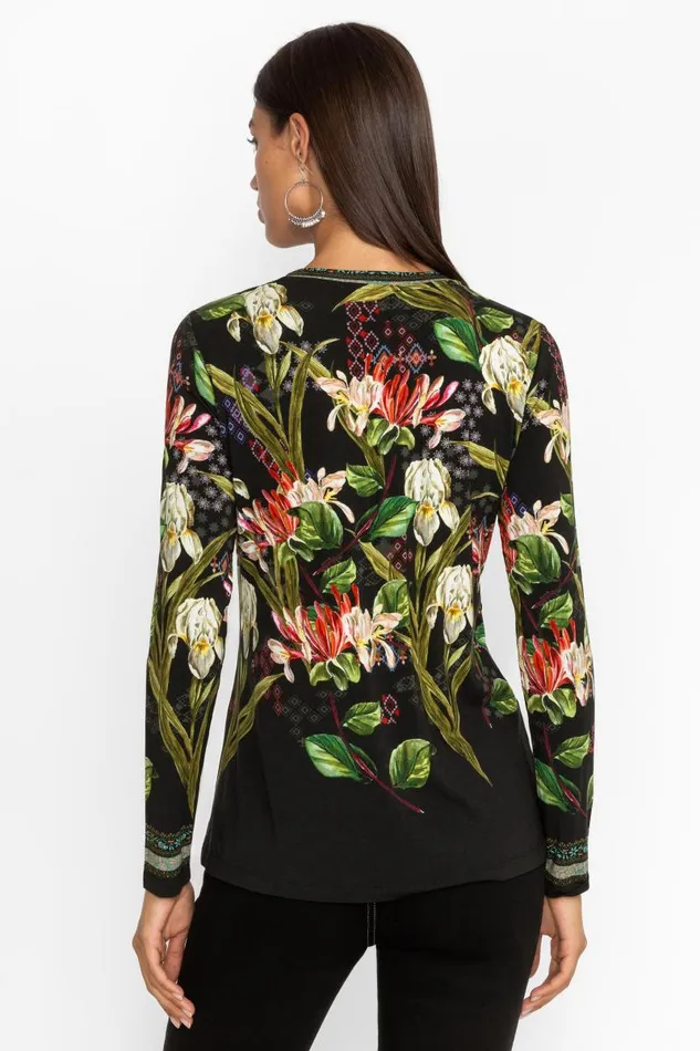 Women Plus Size Johnny Was The Janie Favorite Long Sleeve Crew Neck Swing Tee Iris Whisper Scarf Print Women Plus Size Johnny Was The Janie Favorite Long Sleeve Crew Neck Swing Tee Iris Whisper Scarf Print