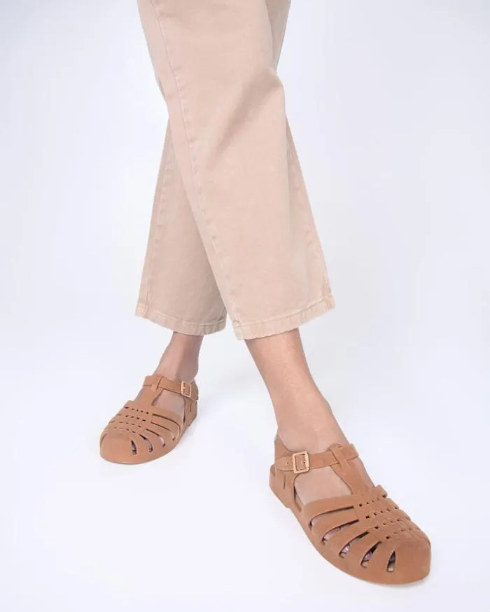 Women Possession Velvet Beige Flocked Melissa Sandals