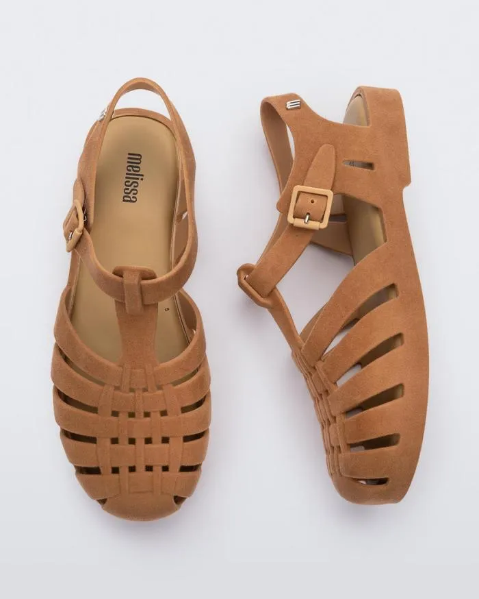 Women Possession Velvet Beige Flocked Melissa Sandals