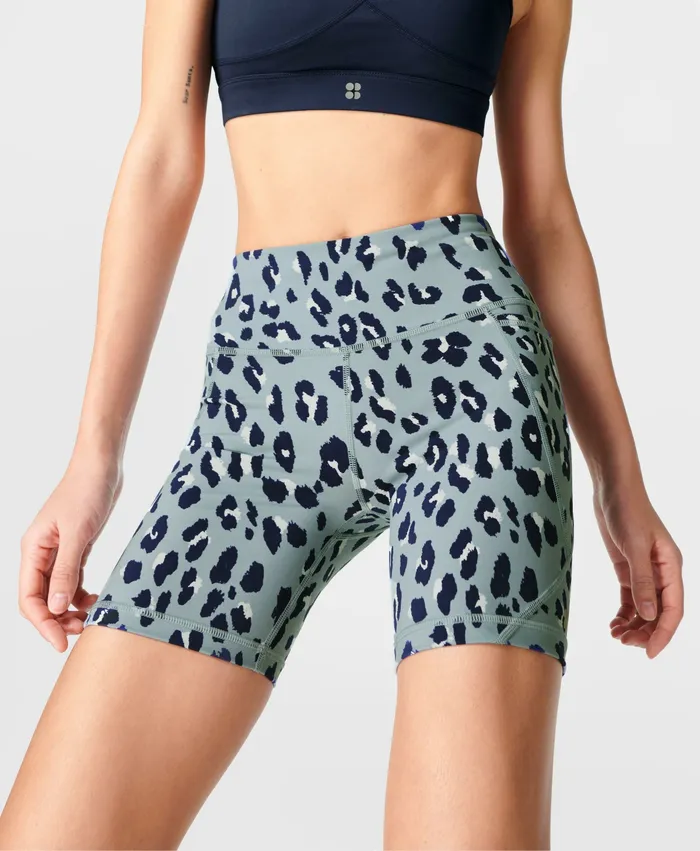 Women Power 68243 Cycling Shorts Blue Cheetah Print Shorts Skirts Sweaty Betty