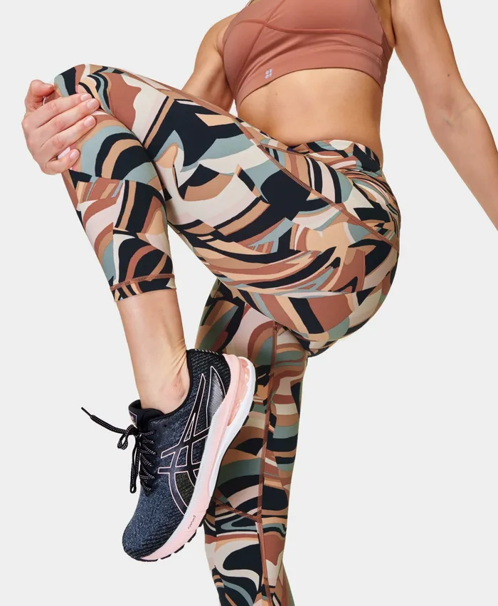 Women Power 78 Gym Leggings Pink Marble Refract Print Pocketed Sweaty Betty