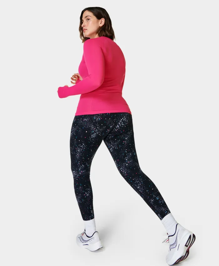 Women Power Gym Leggings Grey Hybrid Geo Print Pocketed Sweaty Betty