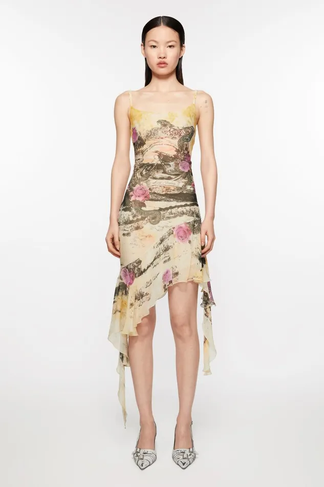 Women Printed Strap Dress Multi Yellow Acne Studios Dresses
