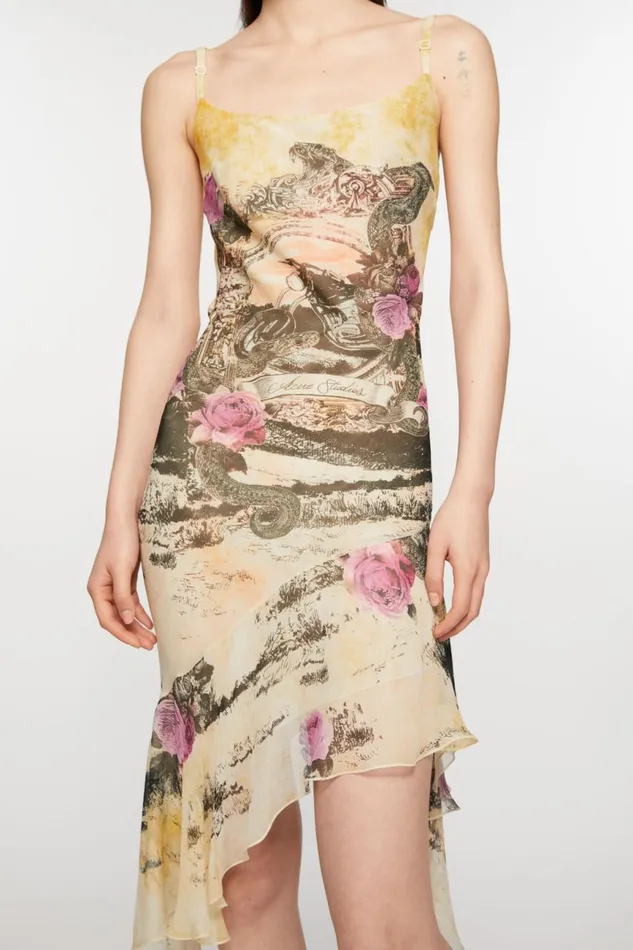 Women Printed Strap Dress Multi Yellow Acne Studios Dresses