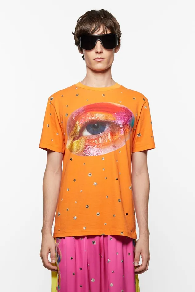 Women Printed Tshirt Bright Orange Acne Studios Tshirts