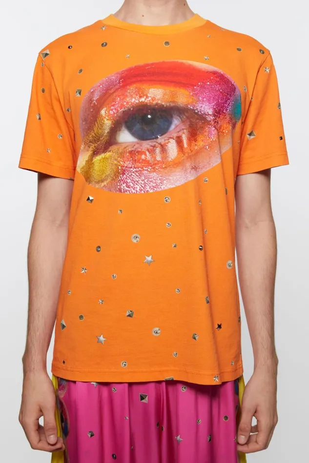 Women Printed Tshirt Bright Orange Acne Studios Tshirts