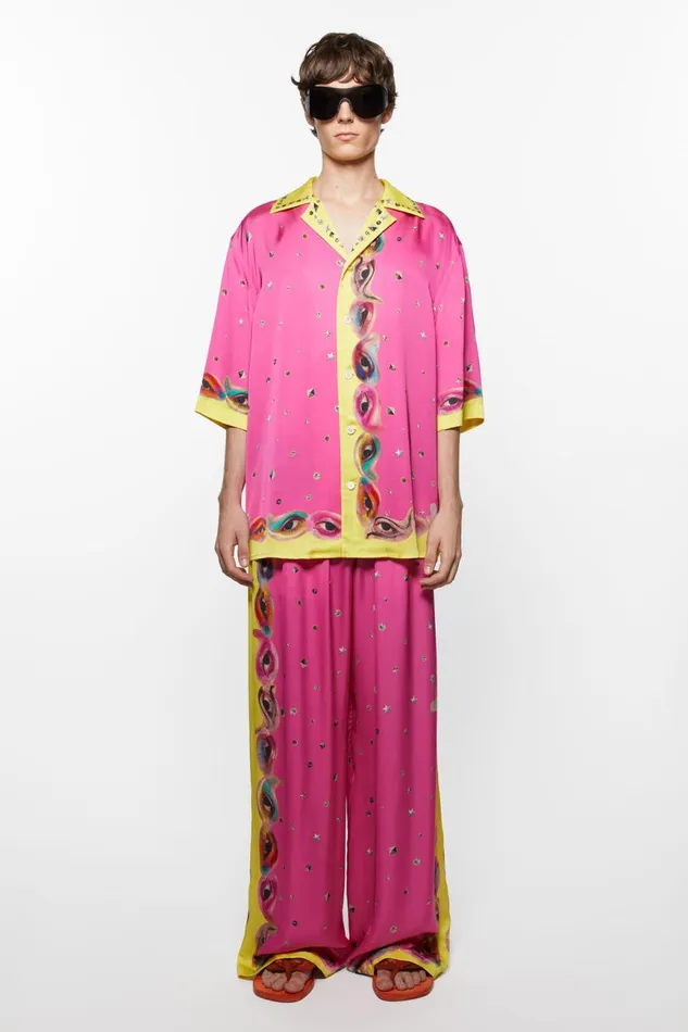 Women Printed Trousers Fuchsia Pink Acne Studios Trousers