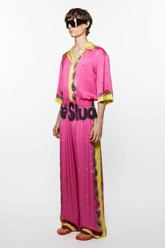 Women Printed Trousers Fuchsia Pink Acne Studios Trousers