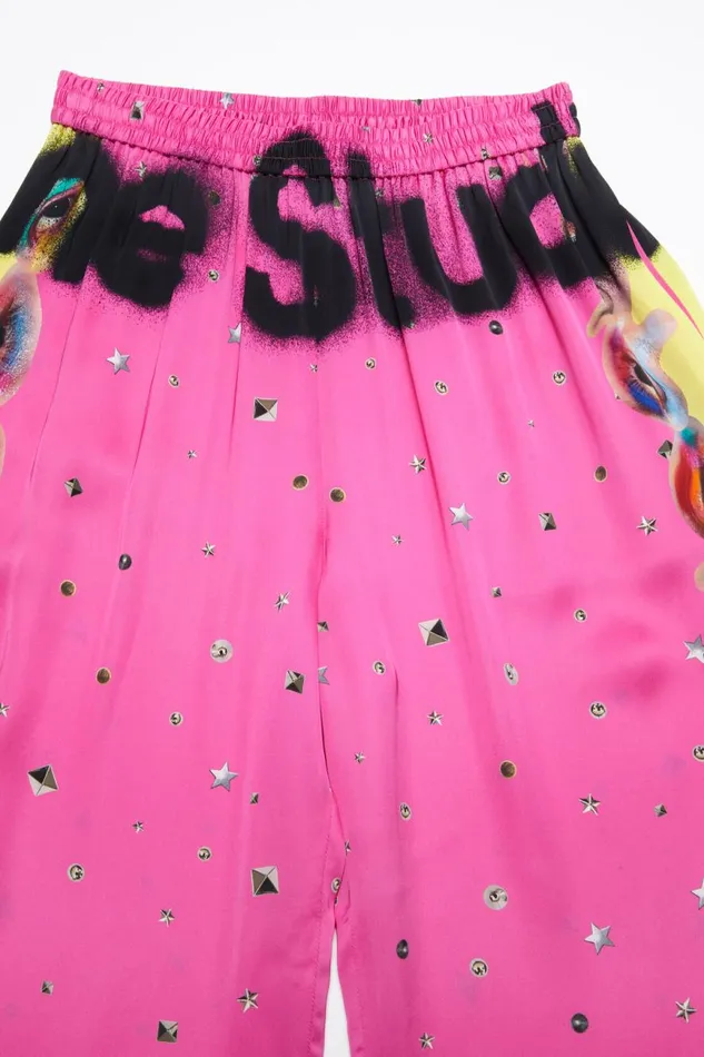 Women Printed Trousers Fuchsia Pink Acne Studios Trousers