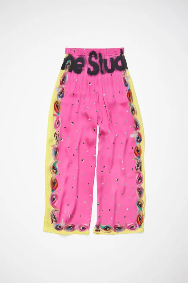 Women Printed Trousers Fuchsia Pink Acne Studios Trousers