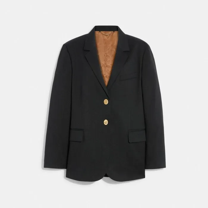 Women Relaxed Blazer With Signature Lining Black Coach Jackets and Outerwear