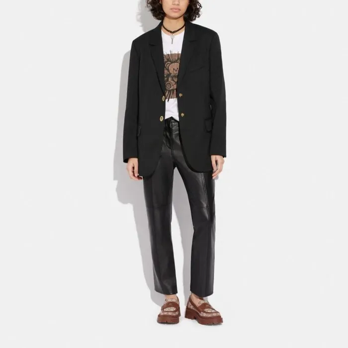 Women Relaxed Blazer With Signature Lining Black Coach Jackets and Outerwear Women Relaxed Blazer With Signature Lining Black Coach Jackets and Outerwear