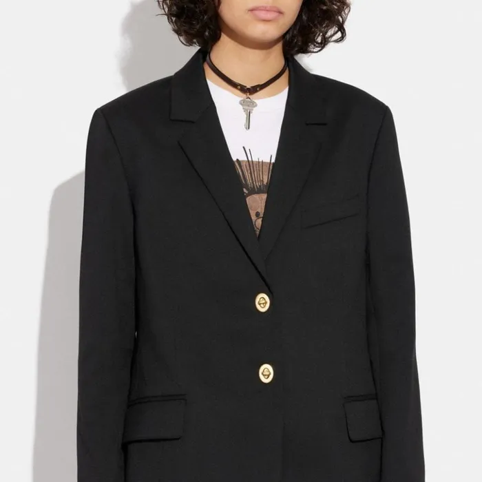 Women Relaxed Blazer With Signature Lining Black Coach Jackets and Outerwear Women Relaxed Blazer With Signature Lining Black Coach Jackets and Outerwear