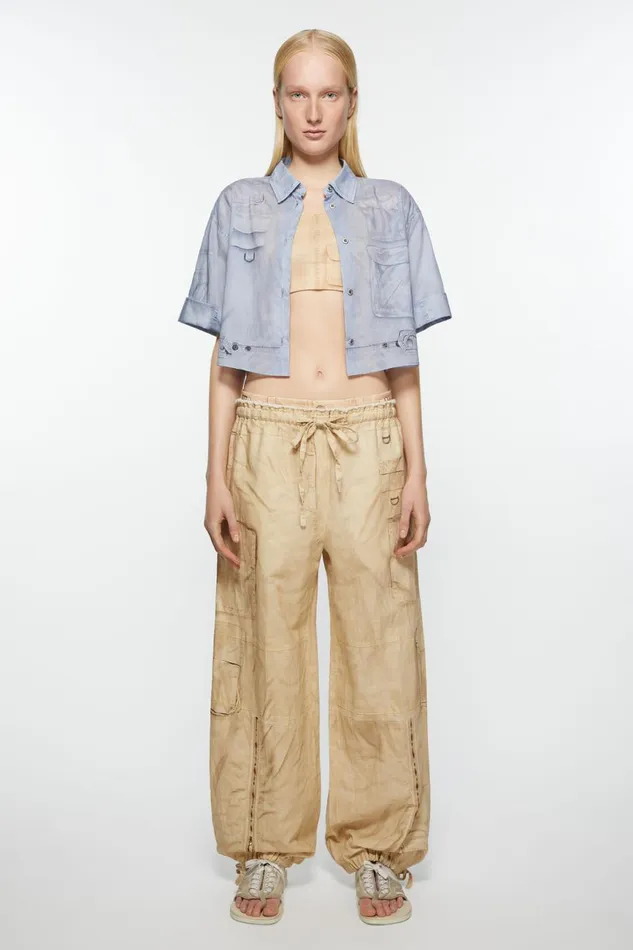 Women Relaxed Fit Printed Trousers Oat Beige Acne Studios Trousers