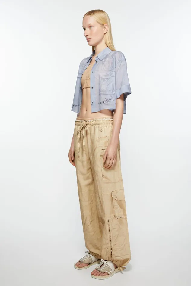 Women Relaxed Fit Printed Trousers Oat Beige Acne Studios Trousers