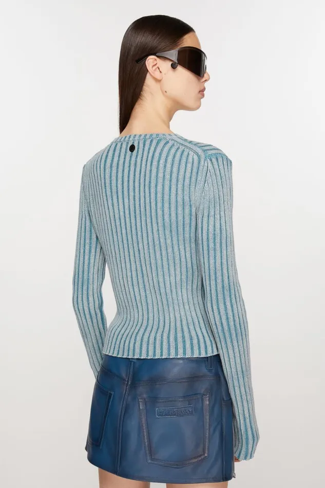 Women Ribbed Zip Cardigan Dusty Blue Acne Studios Knitwear