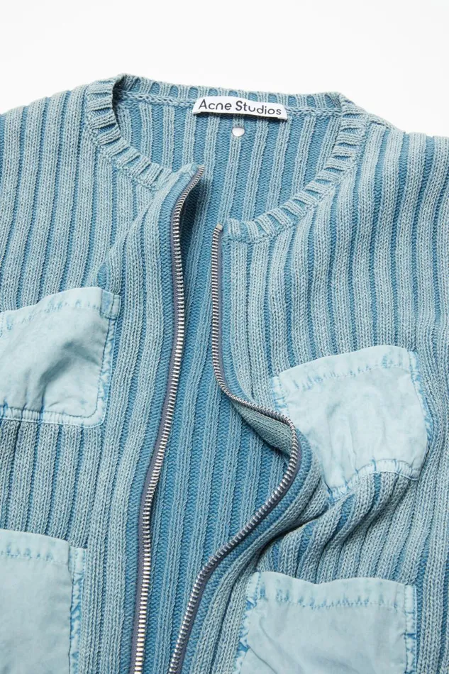 Women Ribbed Zip Cardigan Dusty Blue Acne Studios Knitwear