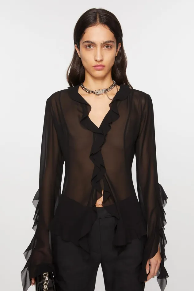 Women Ruffle Blouse Black Acne Studios Shirts and Blouses
