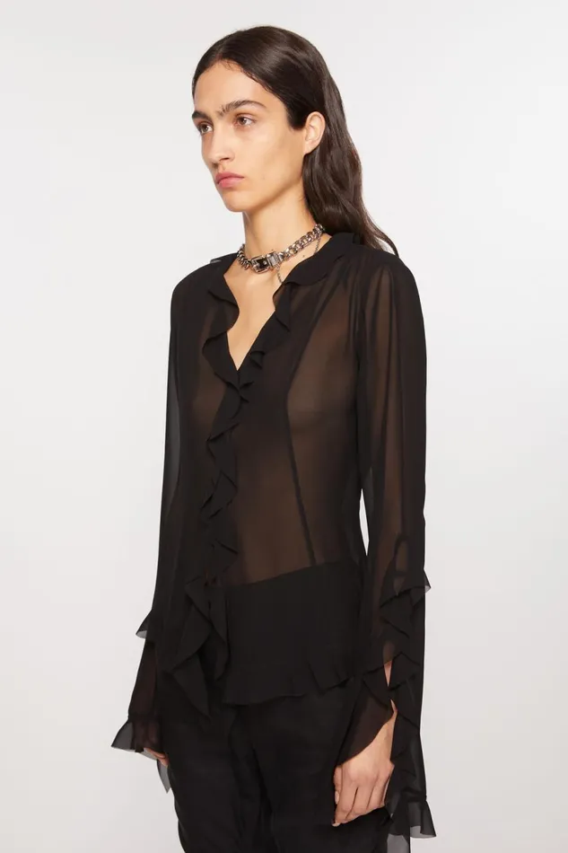 Women Ruffle Blouse Black Acne Studios Shirts and Blouses