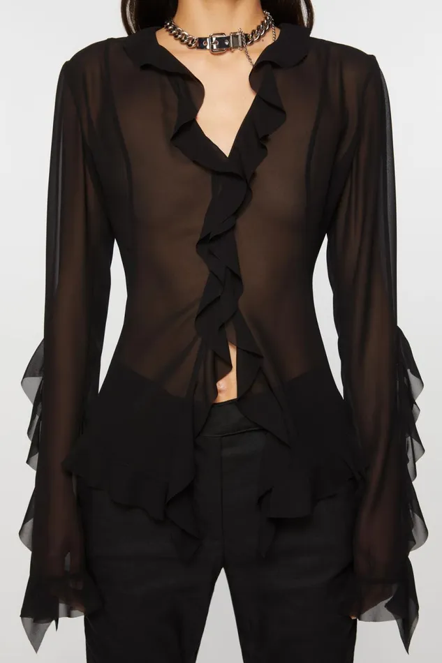 Women Ruffle Blouse Black Acne Studios Shirts and Blouses