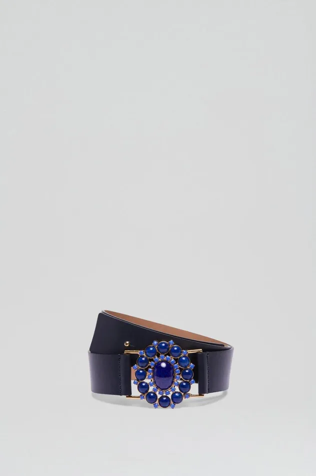 Women Scanlan Theodore Belts ITALIAN OVAL JEWELED BELT 35 Navy Women Scanlan Theodore Belts ITALIAN OVAL JEWELED BELT 35 Navy