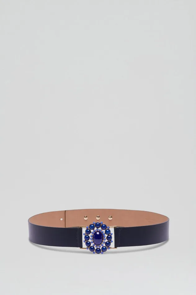 Women Scanlan Theodore Belts ITALIAN OVAL JEWELED BELT 35 Navy Women Scanlan Theodore Belts ITALIAN OVAL JEWELED BELT 35 Navy