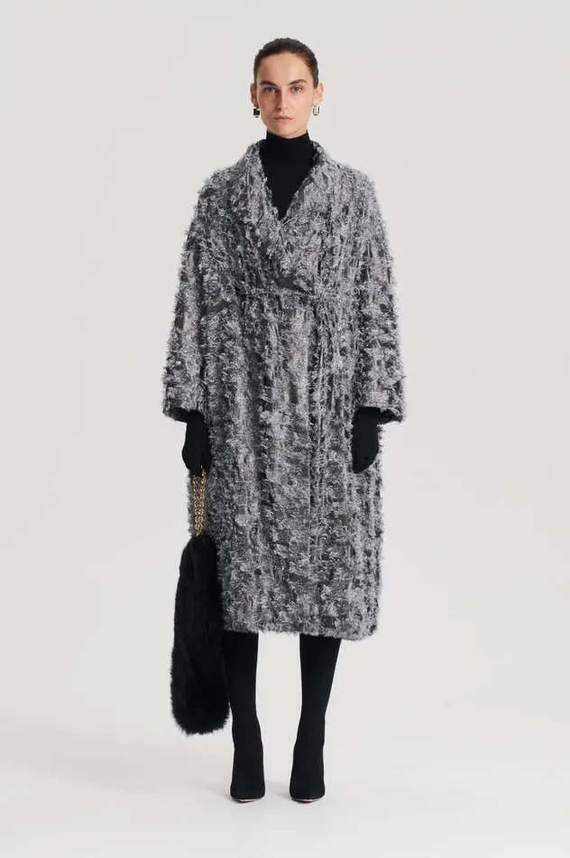 Women Scanlan Theodore Coats TINSEL FRINGE COAT Darksilver