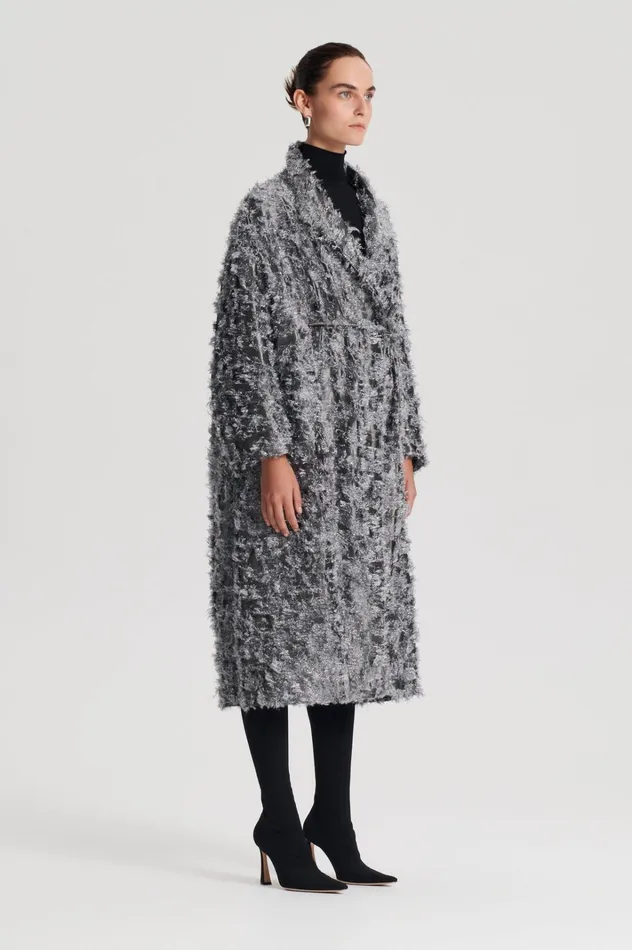 Women Scanlan Theodore Coats TINSEL FRINGE COAT Darksilver Women Scanlan Theodore Coats TINSEL FRINGE COAT Darksilver