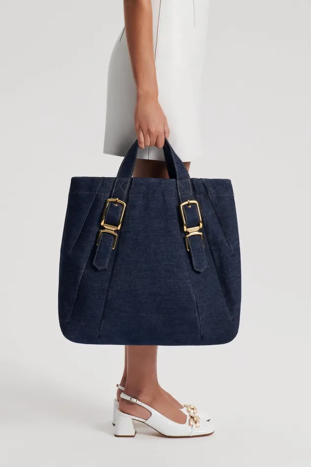 Women Scanlan Theodore Denim TAILORED DENIM TOTE Indigob
