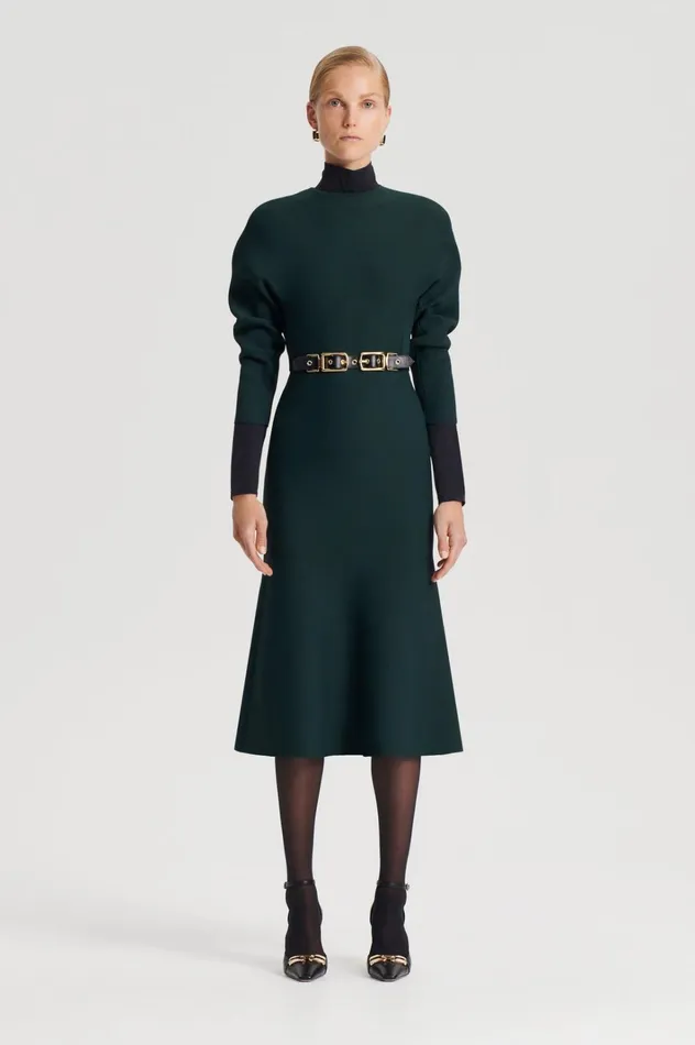 Women Scanlan Theodore Dresses CREPE KNIT COCOON DRESS Darkgreen