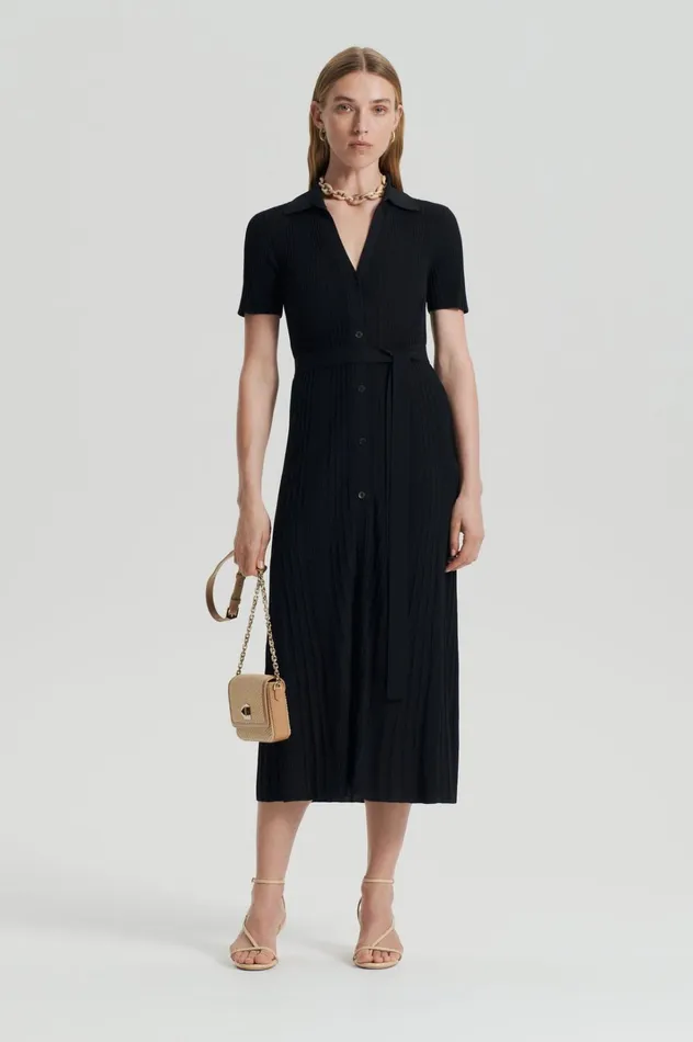 Women Scanlan Theodore Dresses PLEATED RIB PLACKET DRESS Black